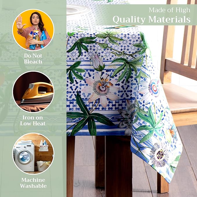 Maison d' Hermine Table Cloth Rectangle Table 100% Cotton 70 x 90 Inches Tablecloth Reusable Decorative for Dining Room Farmhouse Home Valentines Day Decorations Spring Summer - Passiflora