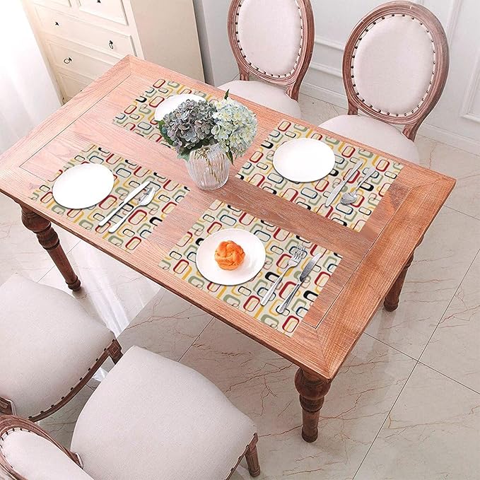 Mid Century Modern Dining Placemats Set of 4, Vintage Decorative Table Mats for Kitchen Home Party Decor Washable Retro Linen Place Mats 12"x18"