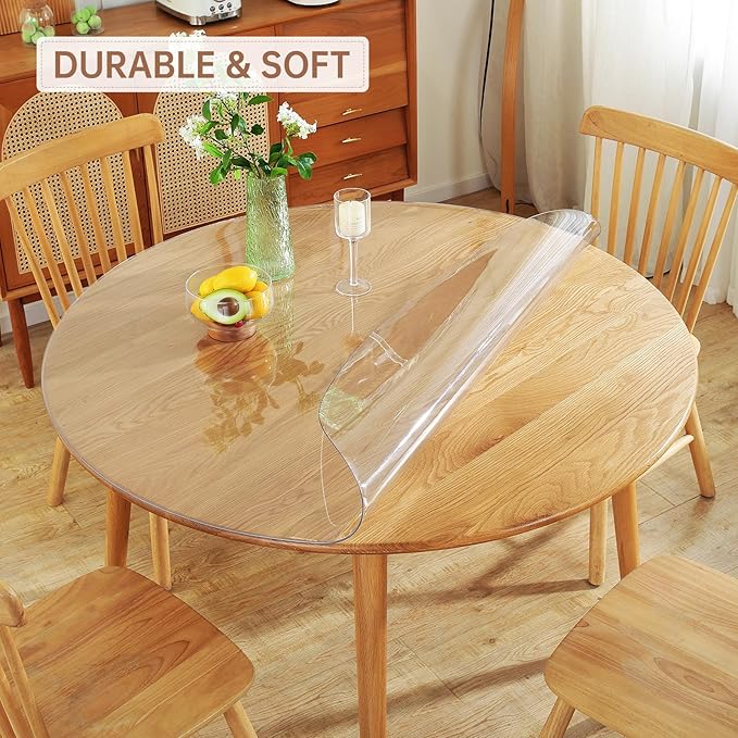 Warmstar Round Clear Table Protector - 36Inch, 2mm Thick PVC Tablecloth for Dining & Coffee Tables