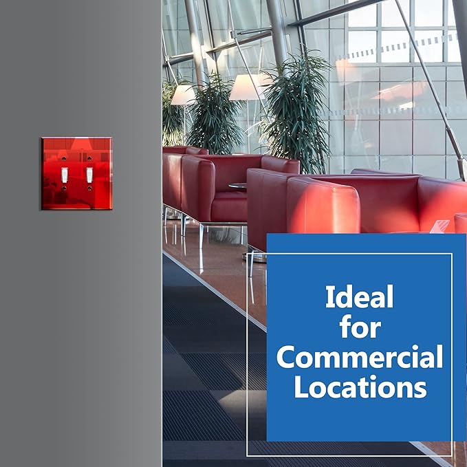 LIDER Reflective Acrylic Toggle Switch Wall Plate, Mirrored Double Light Switch Cover, Plexiglass Cover Plate, Acrylic Glass, Oversized 2-Gang 5.25" x 5.25", LWP-12O-ARD5P, Red, 5 Pack