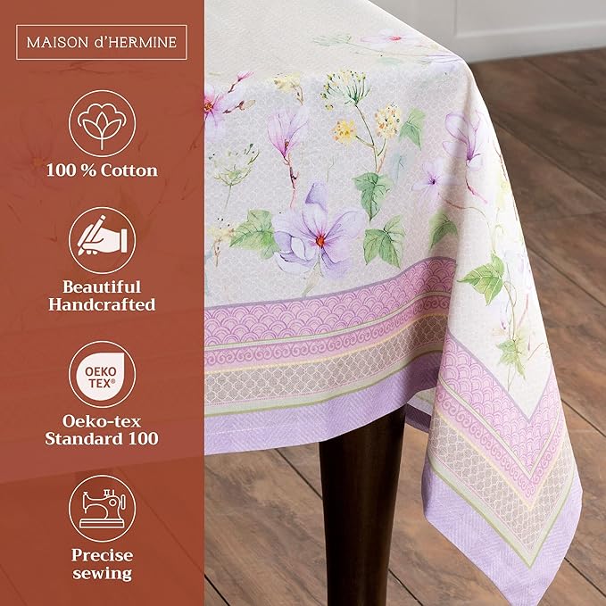 Maison d' Hermine Table Cloth Rectangle Table 100% Cotton 54 x 72 Inches Tablecloth Reusable Decorative for Dining Room Farmhouse Home Valentines Day Decorations Spring Summer - Magnolia Mornings