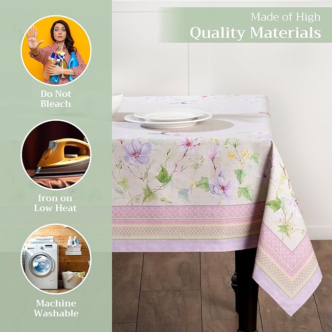 Maison d' Hermine Table Cloth Square Table 100% Cotton 54 x 54 Inches Tablecloth Reusable Decorative for Dining Room Farmhouse Home Valentines Day Decorations Spring Summer - Magnolia Mornings