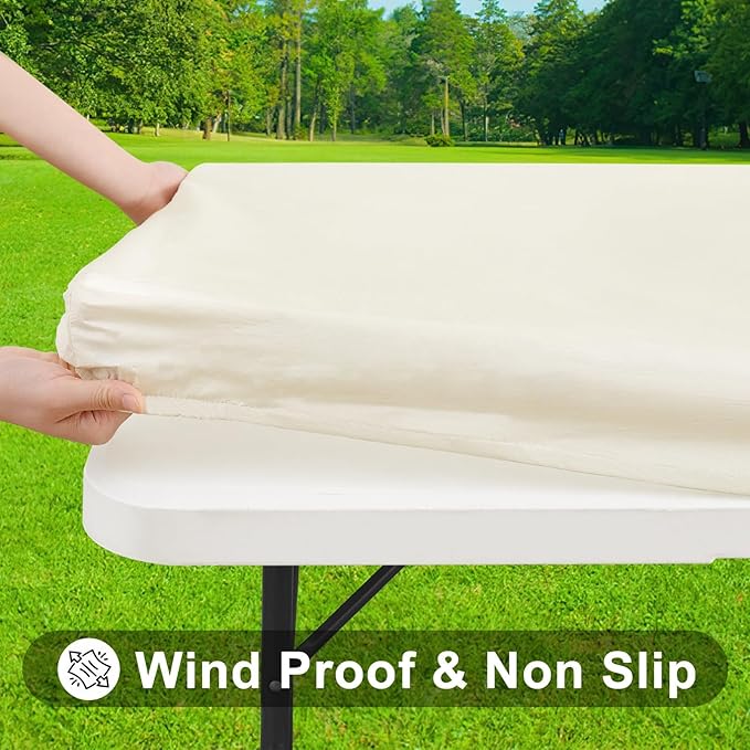 Smiry Rectangle Tablecloth, Elastic Fitted Flannel Backed Vinyl Tablecloths for 4ft Folding Tables, Waterproof Wipeable Table Covers for Indoor, Outdoor, Picnic and Camping (Beige, 24"x48")