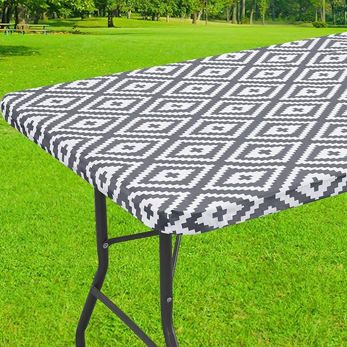 Smiry Rectangle Table Cloth Cover, Waterproof Elastic Fitted Picnic Tablecloth for 4 Foot Tables, Wipeable Flannel Backed Vinyl Tablecloths for Camping, Dining, Outdoor (Grey, 30" x 48")