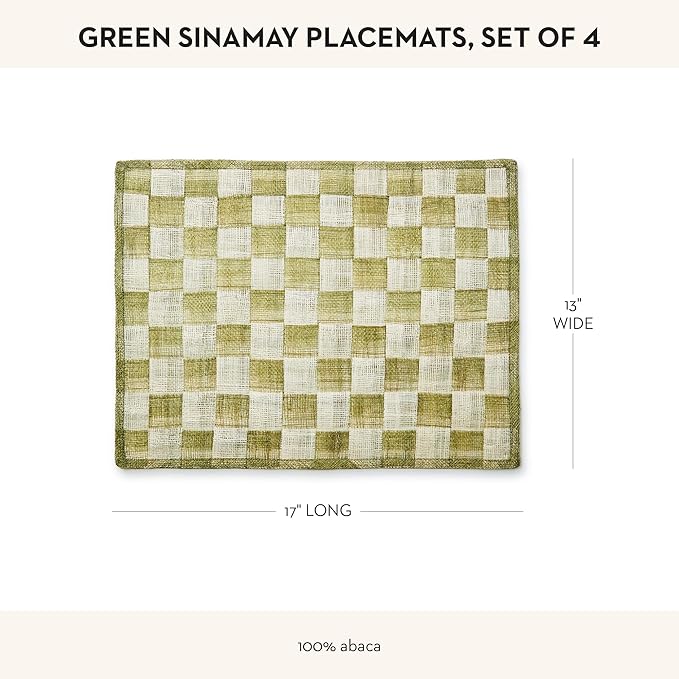 MACKENZIE-CHILDS Set of 4 Sinamay Placemats, Durable Woven Table Mats, Green