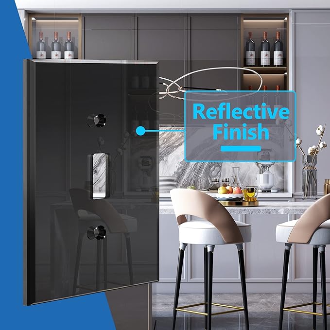 LIDER Toggle Switch Acrylic Wall Plate, Mirrored Light Switch Plate, Plexiglass Switch Cover, Mirror-like Reflective Finish, Modern Upgrade, Oversized 1-Gang 5.25" x 3.44", Black, 5 Pack