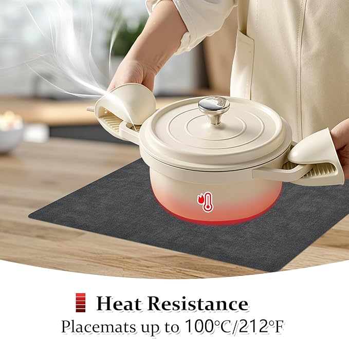 FROMHEART Faux Leather Placemats Set of 6–Waterproof,Heat/Oil Stain-Resistant PU Table Mat–Reversible,Non-Slip,Easy to Clean Place Mats for Kitchen,Dining,Indoor/Outdoor,(Dark Grey,11.8" x 17")