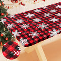 Smiry Plastic Christmas Tablecloth, Buffalo Plaid Waterproof Elastic Fitted Table Covers, Wipeable Flannel Backed Vinyl Tablecloths for Dinner, and New Year Celebration (Black & Red, 30x72 Inches)