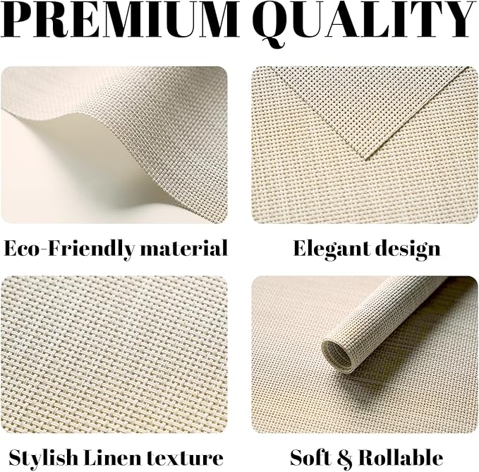 Placemats Set of 4 Vinyl/Plastic Woven Place Mats for Kitchen Table Indoor/Outdoor Washable Placemat Wipeable Dining Table Mats (Beige,4)