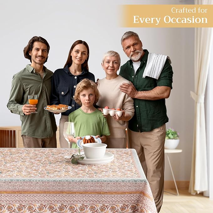 Maison d' Hermine Table Cloth Rectangle Table 100% Cotton 60 x 108 Inches Fall Tablecloth Reusable Everyday Use for Thanksgiving Christmas Decorations Dining Farmhouse Party (Nila)