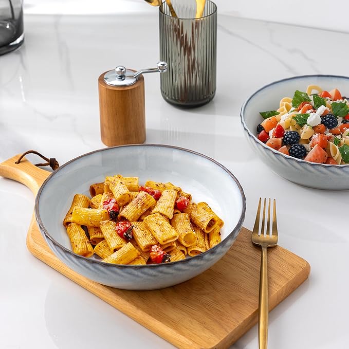 GBhome 8.5'' Large Pasta Bowls, 38 Ounce Stoneware Salad Bowls for Kitchen, Ceramic Serving Bowls With Textured Pattern for Pasta,Fruit, Stews,Noodle, House-warming Gift,Set of 4