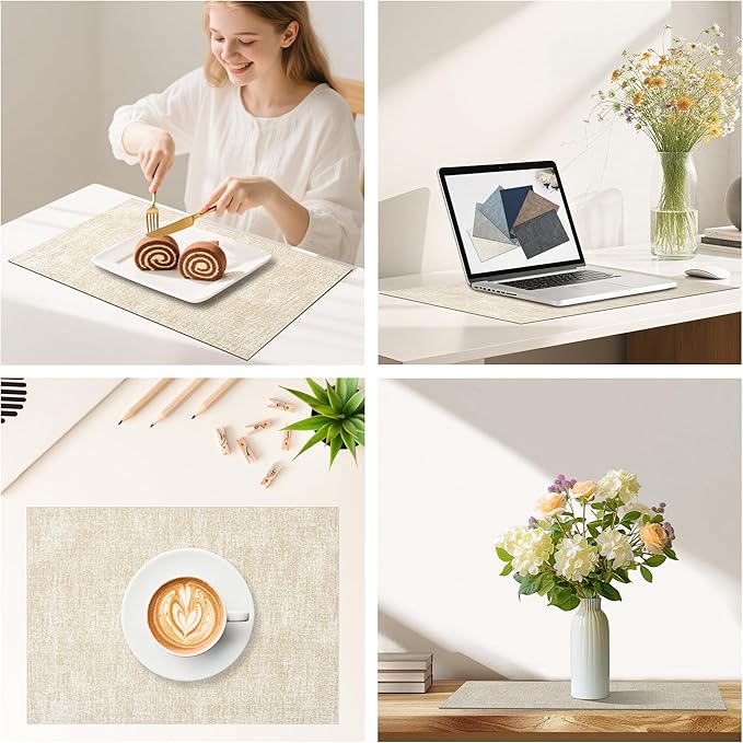 DOLOPL Placemats Set of 4, Reversible Wipeable & Heat Resistant Place Mats, Modern Faux Leather Table Mats for Kitchen, Neutral Waterproof Tablemats for Dining Table Decor, Wedding, Party(Beige)