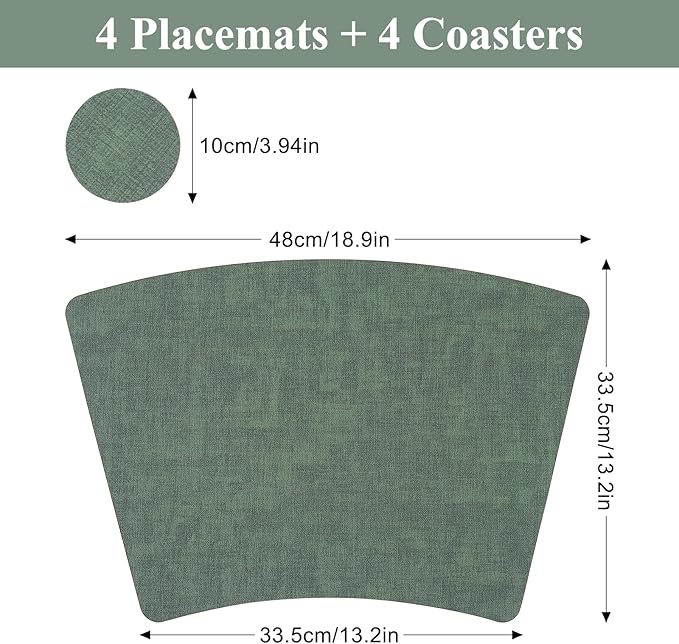 Round Table Placemats Set of 4, Wedge Shaped Faux Leather Table Mats, Heat Resistant Wipeable Washable Place Mats for Dining Table Dinner Kitchen Indoor Outdoor