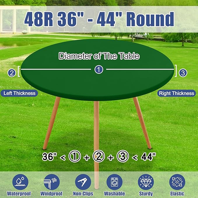 Round Spandex Tablecloth, Elastic Fitted Waterproof Tablecloths for 36"-44" Tables, Stretch Washable Picnic Table Cover for Camping, Dining, Indoor and Outdoor, Emerald Green