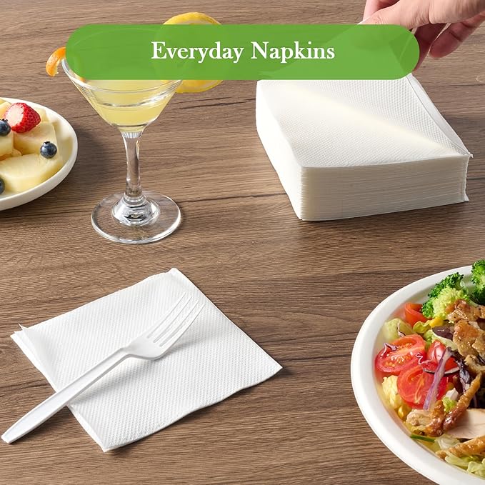 ECOLipak Lunch Napkins Bulk, 250 Count Everyday Paper Napkins, 6.5×6.5 Inch Folded, 2-Ply Soft And Absorbent for Dinner, Gathering, Bar, Restaurants(13×13 Inch Unfolded)