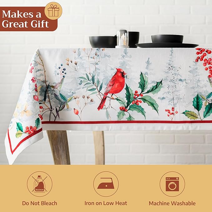 Maison d' Hermine Table Cloth Rectangle Table 100% Cotton 60 x 108 Inches Fall Tablecloth Reusable Everyday Use for Thanksgiving Christmas Decorations Dining Farmhouse Party (Morzine)