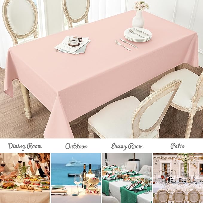 2 Pack Rectangle Tablecloth, 60x104 inch, Water Resistant Wrinkle Free Linen Textured Table Cloth Washable, Decorative Fabric Table Cover for Dining, Party and Camping, Pink