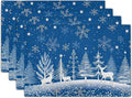 Xmas Placemats Set of 4 - Winter Navy Blue Place Mats 12x18 Table Mats White Forest Snowflake Reindeer Kitchen Mats for Party Dining Table