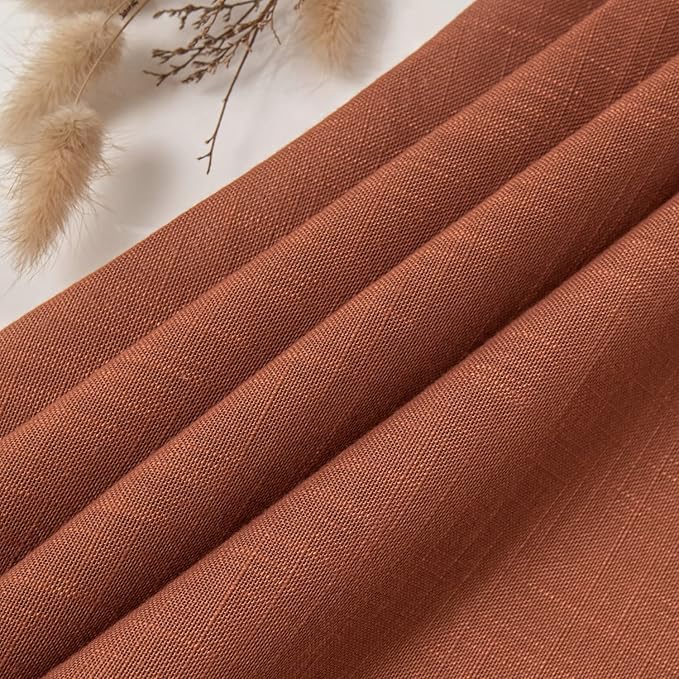maxmill Lux Faux Linen Table Cloth with Slubby Texture Wrinkle Resistant Soft Anti-Shrink Tablecloth for Kitchen Dining Tabletop Fall Harvest Thanksgiving Parties Dinner Rectangle 52 x 70 Inch Rust