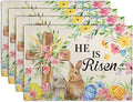 He is Risen Easter Placemats Set of 4 12x18 Inch Bunny Floral Cross Table Mats Spring Rabbit Flowers Eggs Place Mat for Dining Table Party Kitchen Decoration