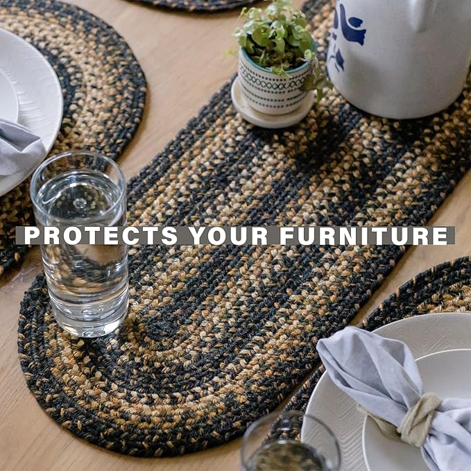 Homespice Kilimanjaro Jute Braided Trivets for Table, Warm Primitive Decor, Set of 3, Black and Tan 8" Round Heat Resistant Mats - Rich Colors, Easy to Clean, Durable and Protects Furniture
