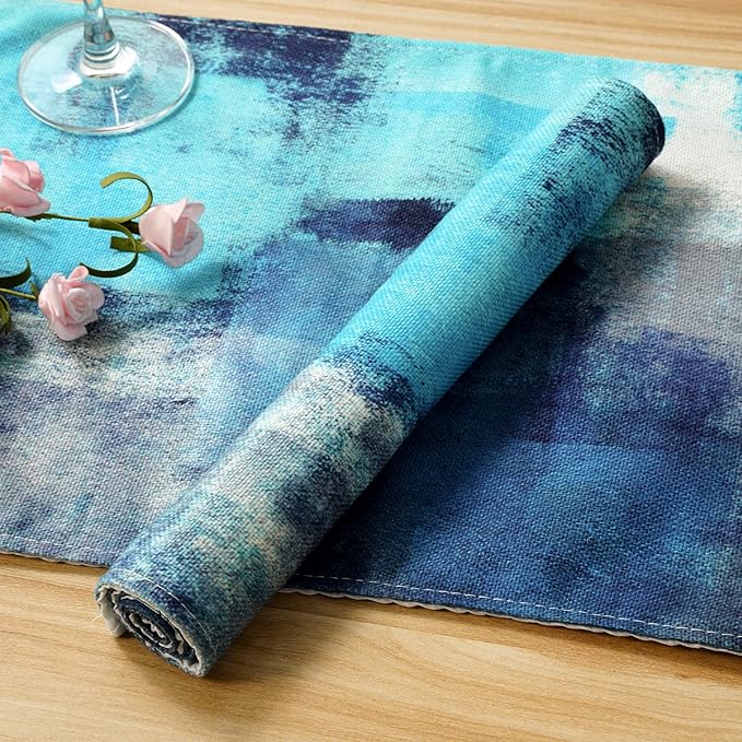 Turquoise and Grey Placemats Set of 4 Modern Art Teal Placemats Heat Resistant Non-Slip Artwork Dining Placemats Washable Table Mats for Home Kitchen Decor