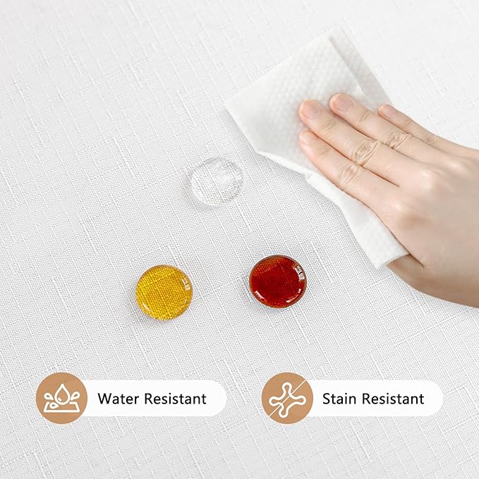 Textured White Fabric Table Cloth Rectangle 60 x 120 Inch Stain Resistant & Reusable Faux Linen Rectangular Tablecloth Easy Clean for Dining Banquet Wedding