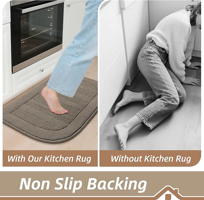 BEQHAUSE 30x18 Inch Kitchen Rug Mat Durable Kitchen Rugs Non-Slip Washable Absorbent Kitchen Mats for Floor Dirt-Resistant Semicircular Kitchen Mat (Taupe)