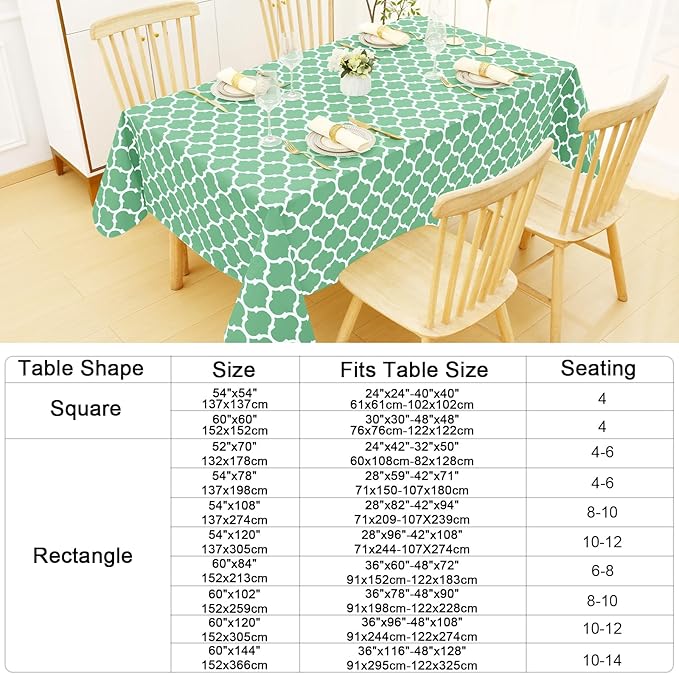 Smiry Rectangle Table Cloth, Waterproof Vinyl Tablecloth with Flannel Backing for Rectangle Tables, Wipeable Spillproof Plastic Tablecloths for Dining, Camping and Indoor (54"x78", Sage Green)