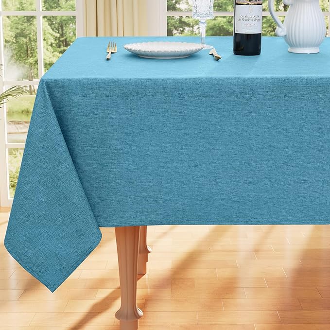Smiry Rectangle Faux Linen Table Cloth, Waterproof Burlap Fabric Tablecloth, Washable Decorative Farmhouse Table Covers for Kitchen, Dining, Parties, 60x84, Teal