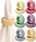 ALPHA Living HOME Woven Rayon Napkin Rings Set of 12 - Elegant Napkin Holder for Cloth Napkins for Dining Table - Boho Home Decor for Easter, Holiday, Christmas, Everyday Dinner Party (Pastel Color)
