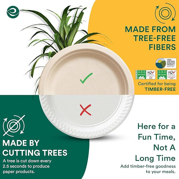ECO SOUL 100% Compostable Paper Plates 10 Inch [1000-Pack] Biodegradable Heavy Duty Eco-Friendly Disposable Plates for Dinner, Parties, Wedding & Event