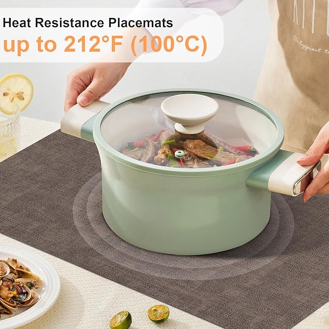 Faux Leather Placemats Set of 6, Heat Resistant Wipeable Washable Vinyl Place Mats, Waterproof Anti-Slip Dining Table Mats, Suitable for Indoor & Outdoor Use (Coffee)