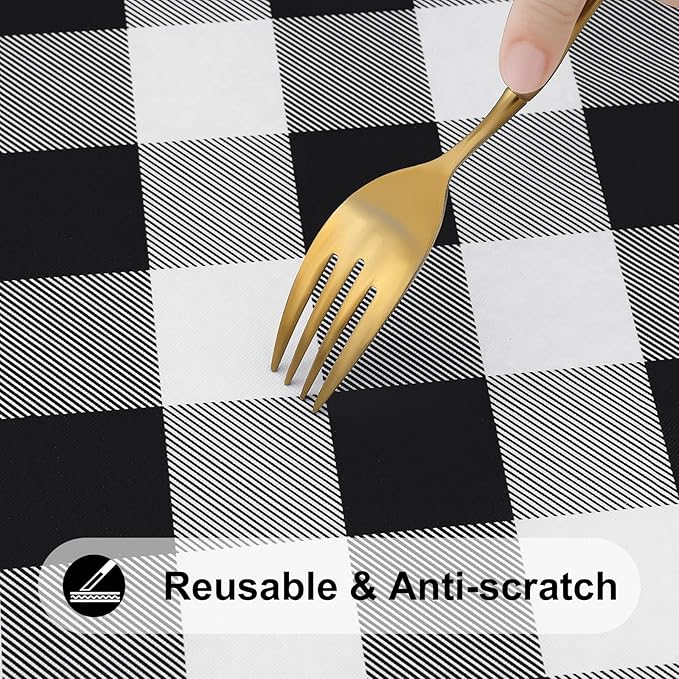 Smiry Square Picnic Table Cloth, Elastic Waterproof Fitted Vinyl Tablecloths, Flannel Backed Buffalo Plaid Table Covers for Dining, Camping, Outdoor (Black and White, 34" x 34")