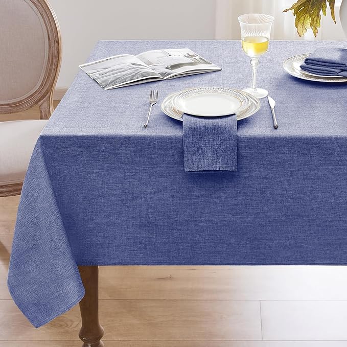 Softalker Blue Table Cloth Rectangular 52 x 70 Inch Linen Textured Outdoor Tablecloth Stain and Wrinkle Resistant Table Cover for Spring,Easter,Summer,Party,Garden,Coffee Vintage Decor Small Tabletop