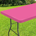 Smiry Rectangle Tablecloth, Elastic Fitted Flannel Backed Vinyl Tablecloths for 8ft Folding Tables, Waterproof Wipeable Table Covers for Indoor, Outdoor, Camping and Picnic (Rose Pink, 30"x96")
