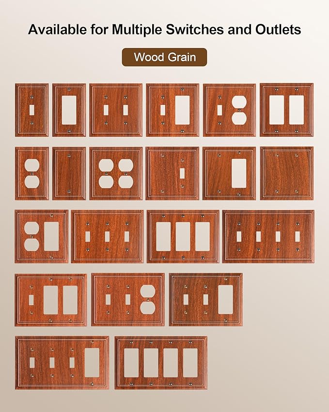2-Pack Decorator Outlet Cover Plate, Wood Grain Decorative Switch Plates and Outlet Covers, Durable Natural Bamboo Fiber Wall Plates for Electrical Outlets, Receptacle, GFCI Outlet, Dimmer Switch