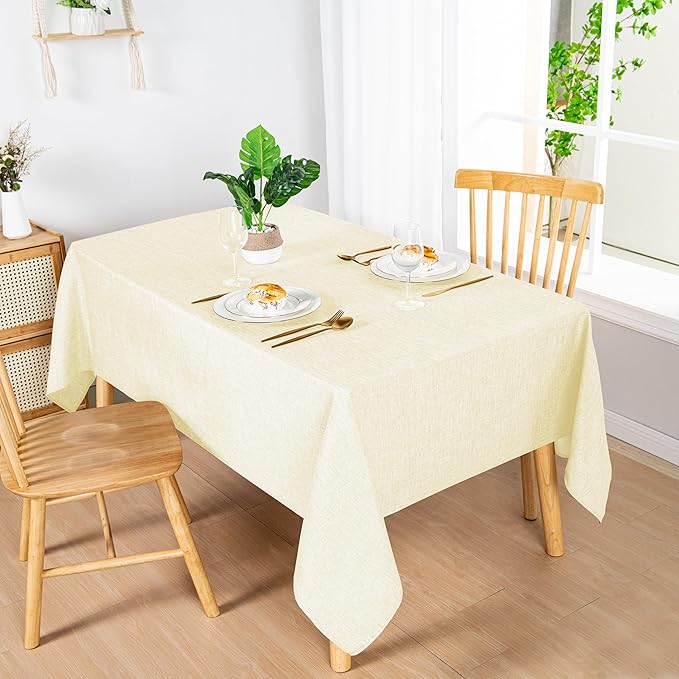 Hiasan Faux Linen Rectangle Tablecloth - Wrinkle and Stain Resistant Washable Table Cloth for Kitchen Dining Room Holiday Table Cover for Dinner, Champagne, 70 x 108 Inch