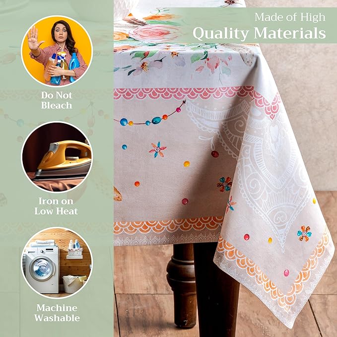 Maison d' Hermine Table Cloth Rectangle Table 100% Cotton 70 x 90 Inches Tablecloth Reusable Decorative for Dining Room Farmhouse Home Valentines Day Decorations Spring Summer - Ibiza - Beige