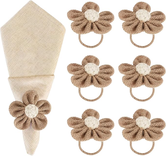 Valentine's Day Napkin Rings Set of 6 Handmade Rustic Napkin Rings Reusable Boho Napkin Ring for Elegant Dining Table Decoration Perfect for Christmas, Thanksgiving, Wedding, Holiday, Everyday Use