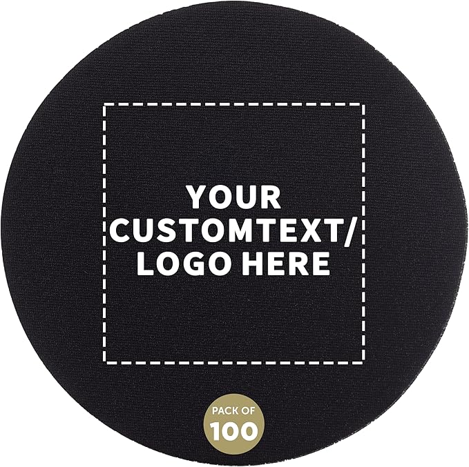 100 Round Foam Bud Coasters Pack, 4 inch - Customizable Text, Logo - PU Foam, Party Favor - Black