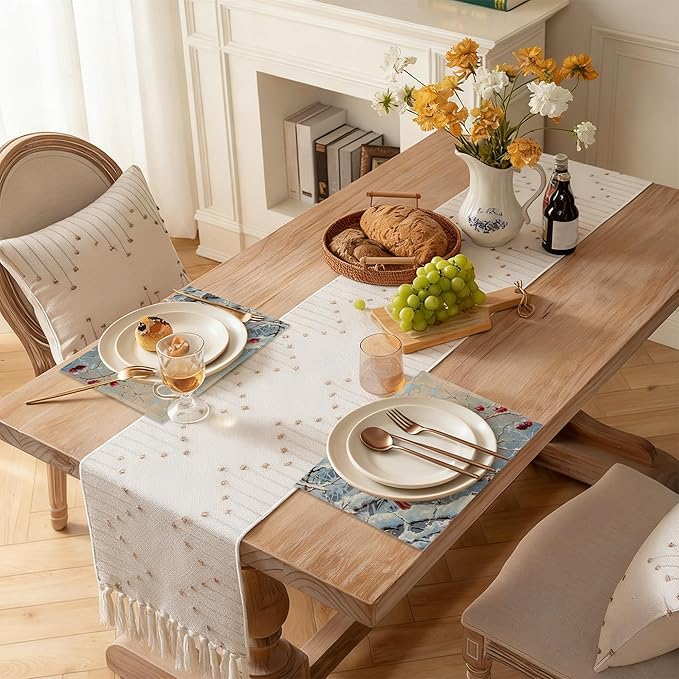 Table Placemats Set of 6, Waterproof Linen Fabric, Non-Slip Backing & Easy Clean, Elegant Dining Table Protectors for Family and Guests(Red Cardinal Bird Christmas)