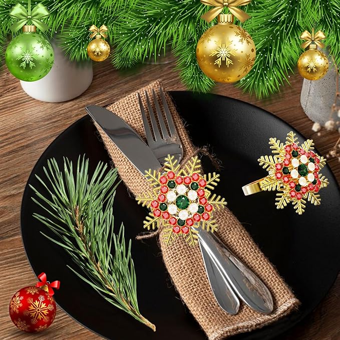 ZeeDix Christmas Colorful Snowflake Napkin Rings Set of 8, Napkins Ring for Dinning Table - Rustic Dinner Tables Decoration for Wedding Receptions Christmas Thanksgiving Holiday Party Dinner Parties