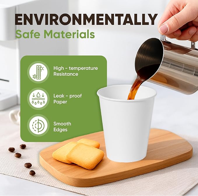 Paper Cups 16 oz – 200 Disposable Coffee Cups with 100 Paper Straws | Hot & Cold Cups for Coffee & Tea up to 150°F | Food-Contact Compliant Paper (FDA 21 CFR 176.170)