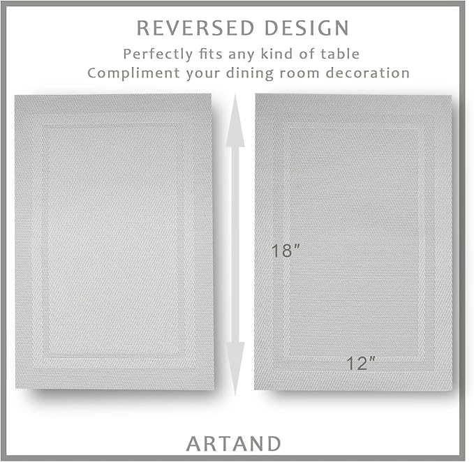 DACHUI Placemats Set of 6, Linen Look Woven Place Mats, Water Resistant, Heat Resistant, Washable, Durable Table Mats (Silver)