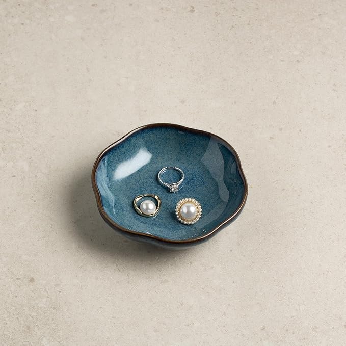 Floral Ceramic Ring Dish Elegant Jewelry Gift for Women Ceramic Trinket Tray Ring Holder Necklace Organizer for Mom Best Friend Sister (blue)