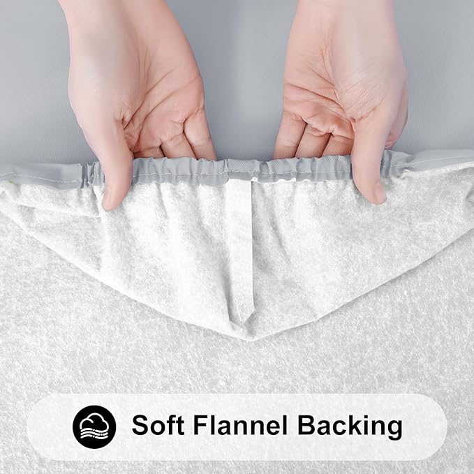 Smiry Rectangle Tablecloth, Elastic Fitted Flannel Backed Vinyl Tablecloths for 6ft Folding Tables, Waterproof Wipeable Table Covers for Indoor, Outdoor, Picnic and Camping (Light Grey, 30"x72")