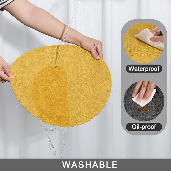 Myir JUN Round Placemats Dual Sided, Faux Leather Place Mats Set of 4 Indoor Placemats for Dining Table Outdoor Placemats Non-Slip Washable Table Mats (Set of 8, Gray Yellow)