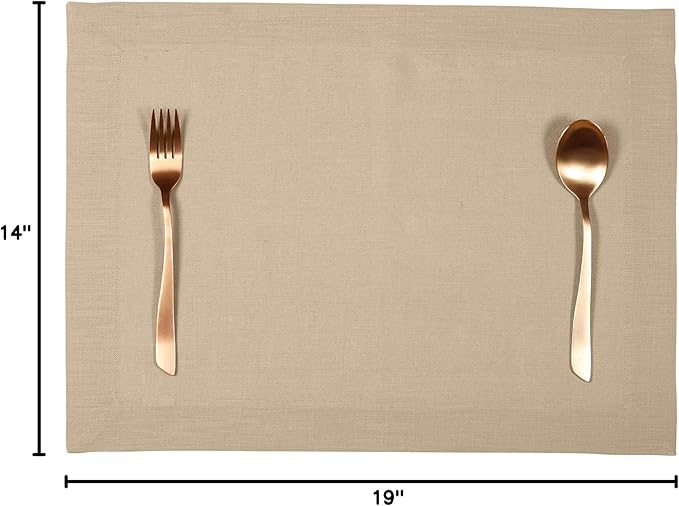 D'Moksha Homes Linen Champagne Beige Placemats Set of 4-100% Pure Linen Placemats 14 x 19 Inch for Spring, Easter - Handcrafted and Machine Washable