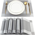 DACHUI Placemats Set of 6, Linen Look Woven Place Mats, Water Resistant, Heat Resistant, Washable, Durable Table Mats (Silver Grey)